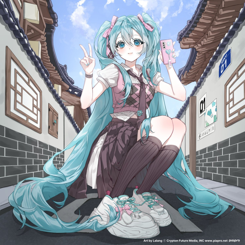 1girl, aqua_eyes, aqua_hair, black_necktie, black_skirt, black_socks, blue_eyes, blue_hair