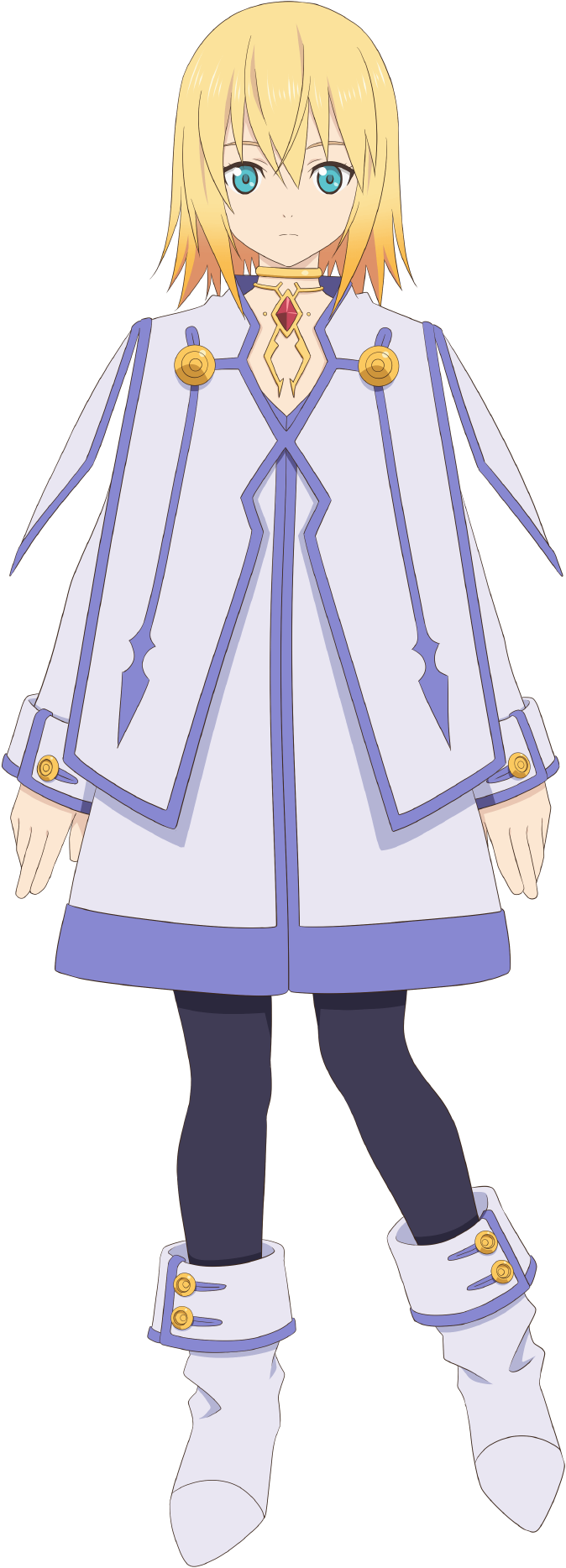 1girl, alternate_costume, artist_request, blonde_hair, blue_eyes, blue_trim, boots, closed_mouth