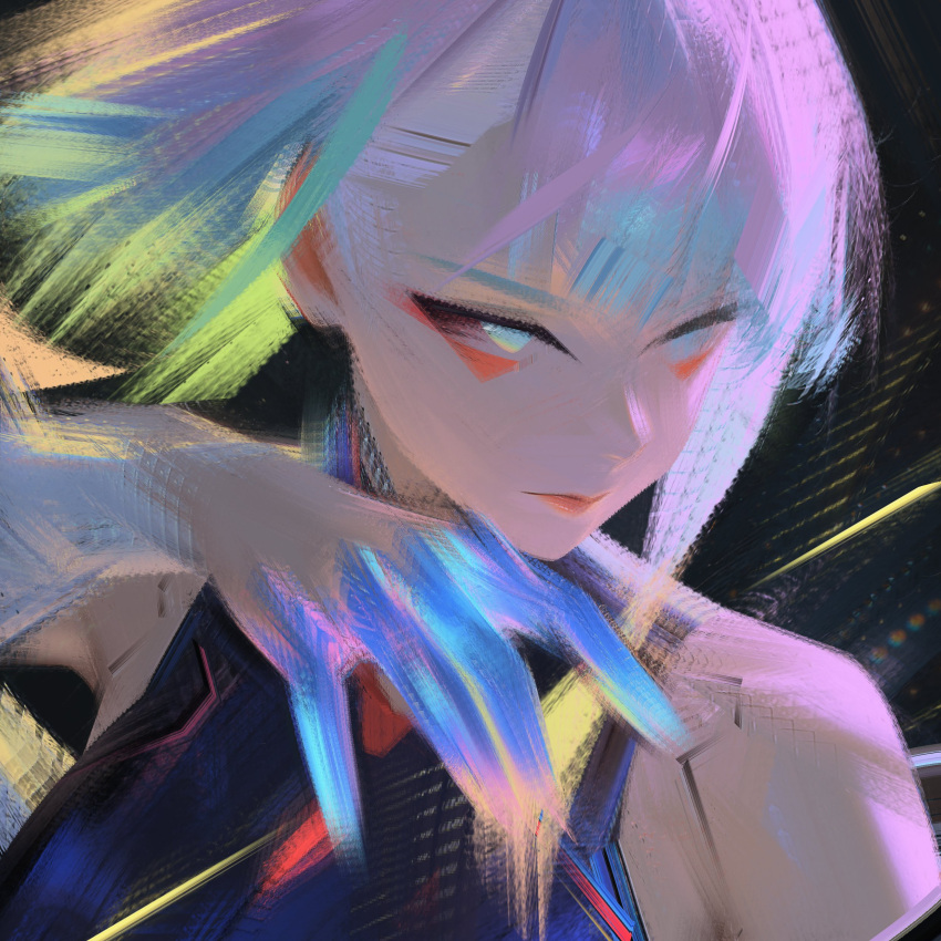 1girl, absurdres, artificial_eye, cyberpunk, cyberpunk:_edgerunners, cyberpunk_(series), cyborg, eyeliner