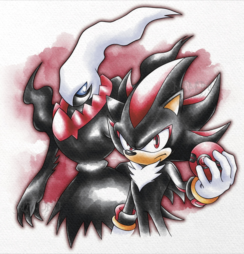 1boy, animal_nose, black_fur, cherish_ball, color_connection, crossover, darkrai, frown