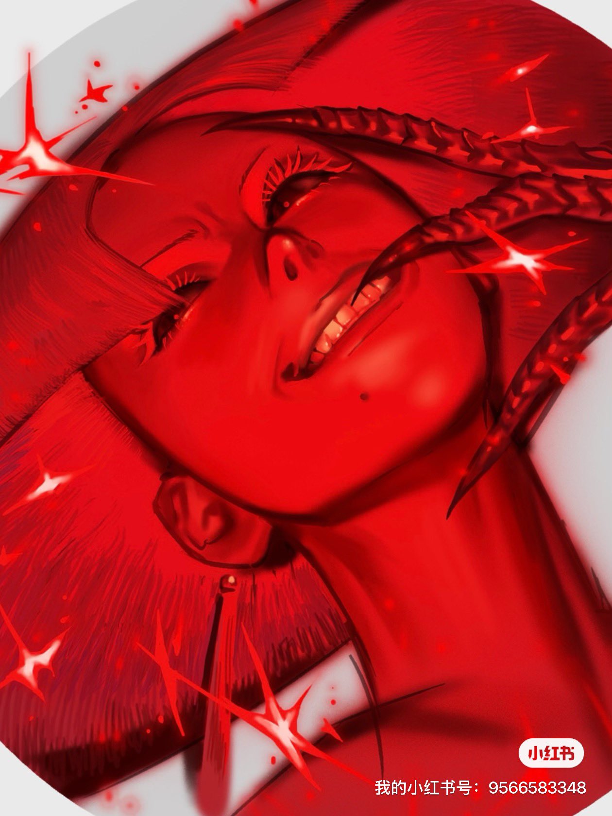 1girl, a.k.i._(street_fighter), claw_ring, dutch_angle, earrings, hermaneyost, highres, impossible_hair, jewelry, mole, mole_under_mouth, monochrome, short_hair, smile, solo, street_fighter, street_fighter_6, tassel, tassel_earrings, weapon, xiaohongshu_logo