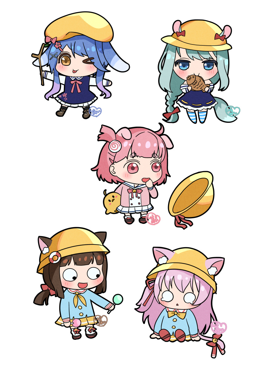 >_o, 5girls, ;p, absurdres, animal_ear_fluff, animal_ears, azur_lane, blue_eyes