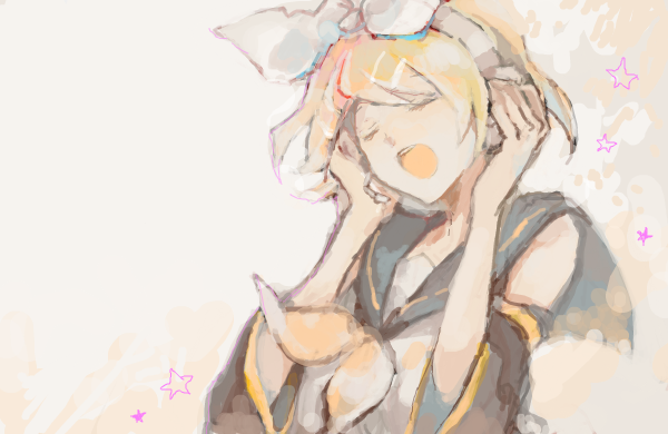closed_eyes, eyes_closed, hands_on_headphones, headphones, kagamine_rin, short_hair, singing, somo, vocaloid