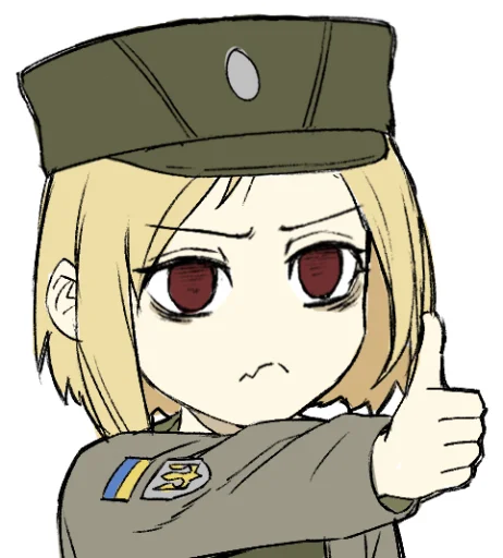 1girl, blonde_hair, brown_eyes, closed_mouth, fang, hat, jacket, limestone_(artist)