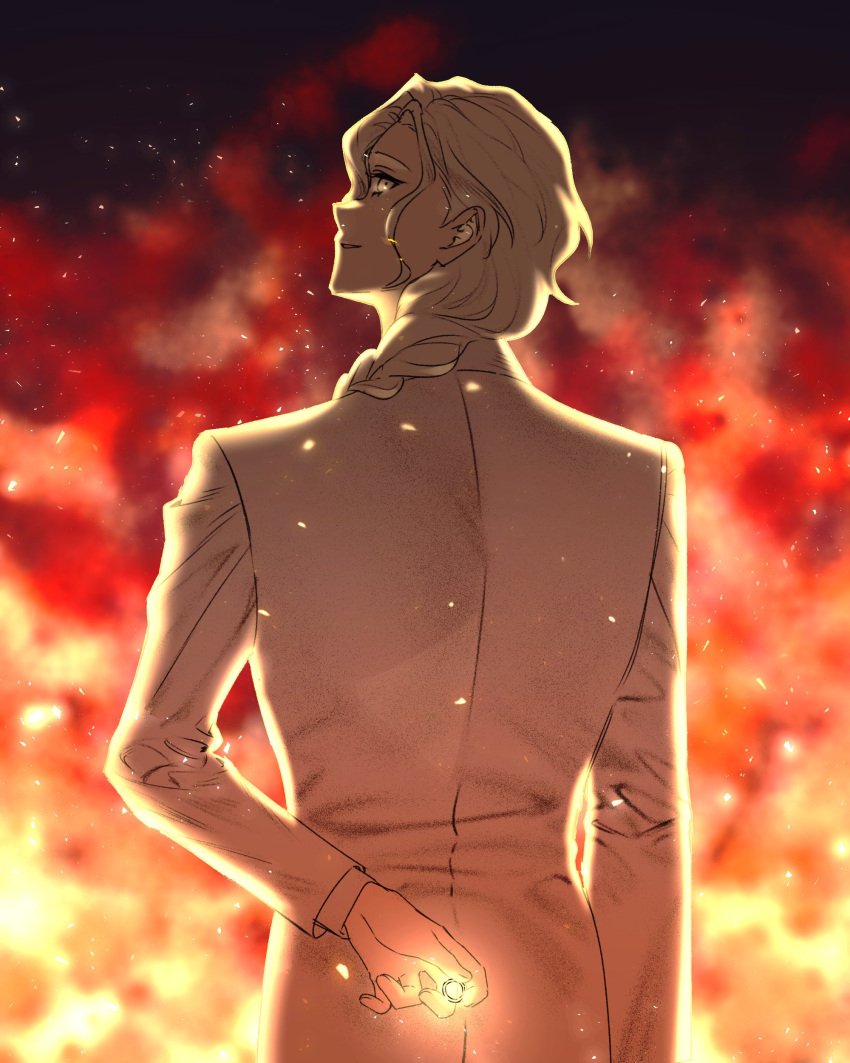 1boy, absurdres, arm_at_side, braid, commentary_request, embers, fate/grand_order, fate_(series)