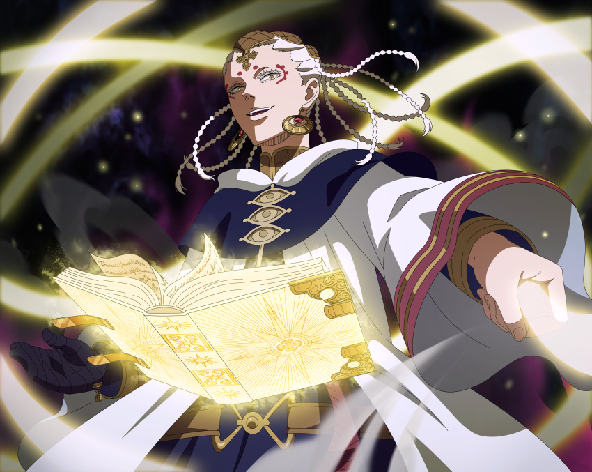 1boy, absurdres, black_clover, black_clover_m:_rise_of_the_wizard_king, book, earrings, grimoire, highres
