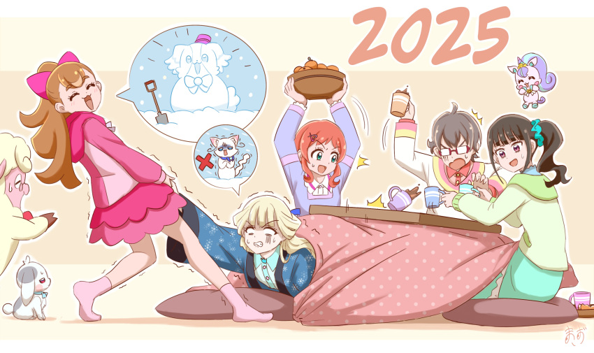 1boy, 2025, 4girls, :3, :d, ^^^, absurdres, aqua_dress