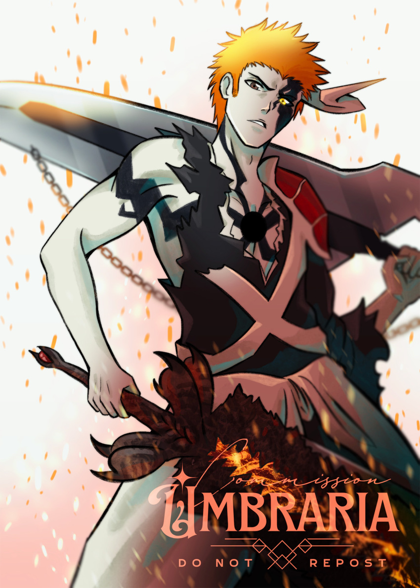 1boy, artist_name, black_skin, bleach, bleach:_sennen_kessen-hen, brown_eyes, colored_skin, commentary