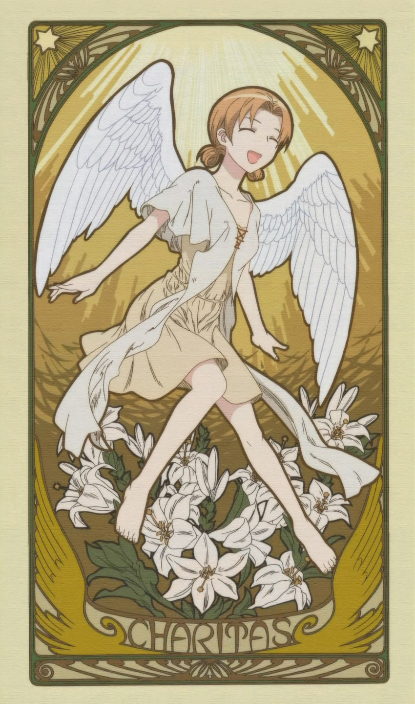 angel_wings, barefoot, closed_eyes, highres, maria_holic, momoi_sachi, screencap, wings