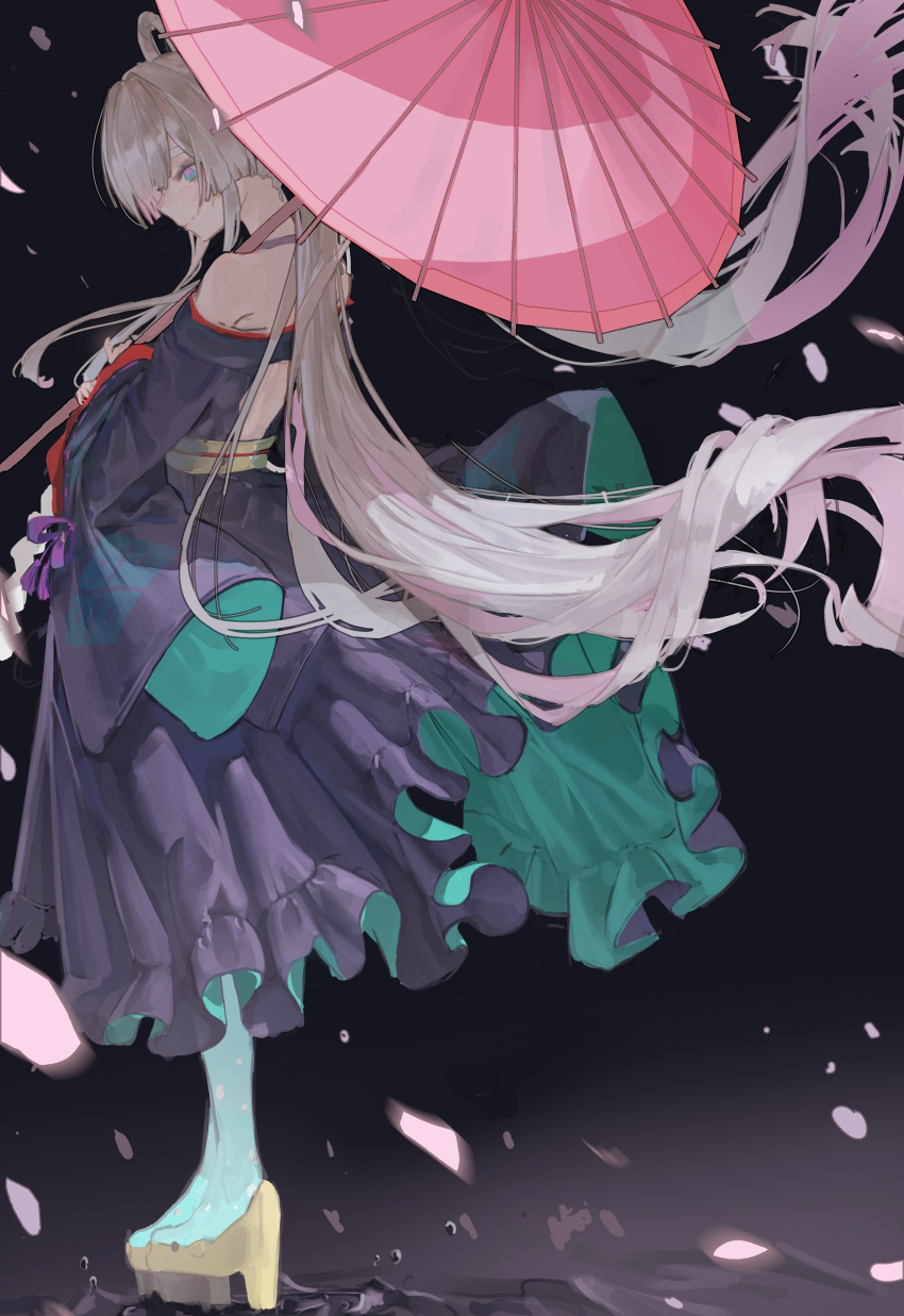 1girl, absurdres, blue_dress, blue_eyes, blue_pantyhose, cho_kaguya-hime!, colored_inner_hair, commentary_request