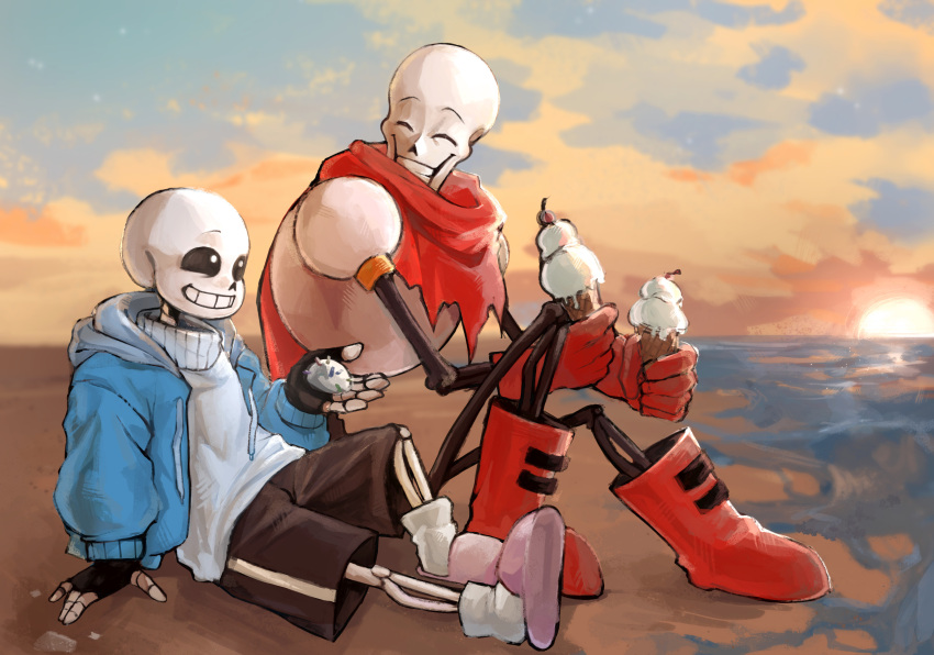2022, 2boys, 2d, anaizzzen, aqua_hood, arm_support, armor, beach