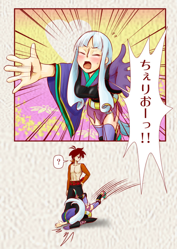 ahoge, blush, dokuna, failure, japanese_clothes, katanagatari, long_hair, sandals