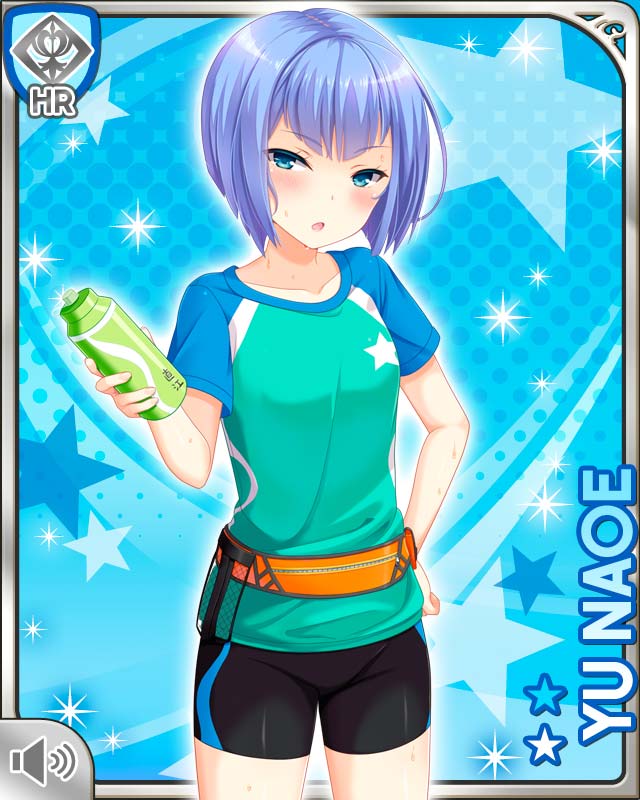 1girl, bike_shorts, blue_background, blue_eyes, blue_hair, blush, bob_cut, bottle