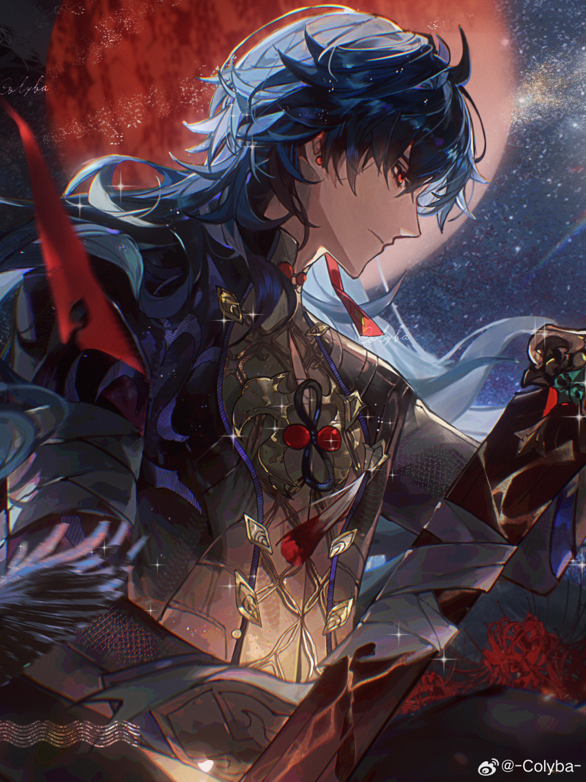 1boy, absurdres, ahoge, bandages, bird, black_bird, black_jacket, blade_(honkai:_star_rail)