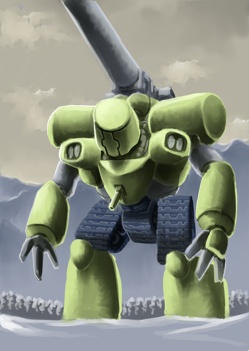 armor, backpack_cannon, cannon, caterpillar_tracks, commentary_request, full_body, getter_robo, getter_robo_go