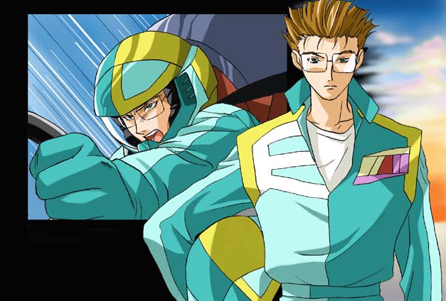 1boy, aqua_gloves, aqua_helmet, aqua_jacket, bad_id, blonde_hair, blue_eyes, closed_mouth