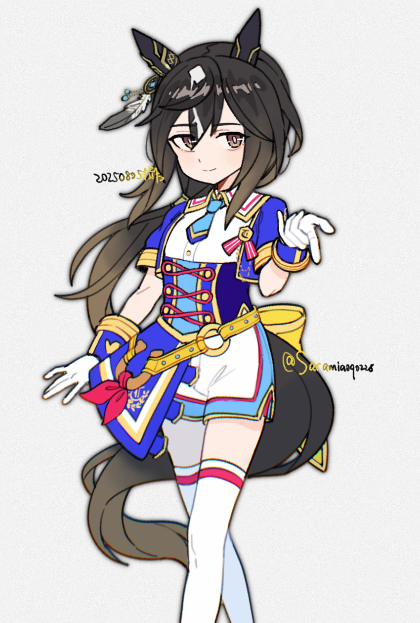 1girl, animal_ears, belt, black_hair, blue_corset, blue_jacket, blue_necktie, blush
