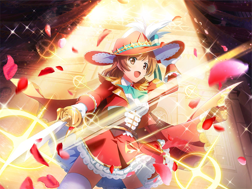 1girl, aijou_karen, ascot, attack_trail, brown_corset, brown_eyes, brown_hair, corset