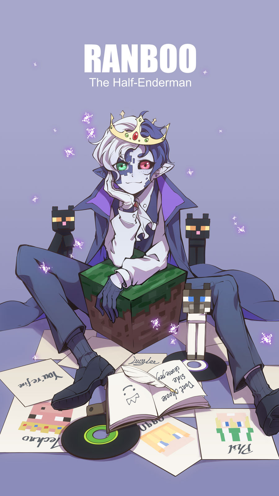 1other, :3, adapted_costume, androgynous, animification, ascot, black_cat, black_hair