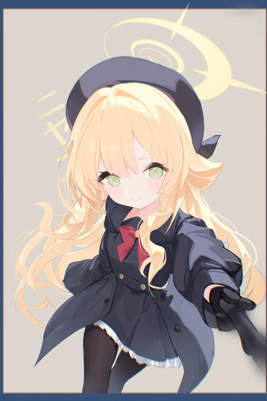 1girl, absurdres, beret, black_coat, black_dress, black_gloves, black_hat, black_pantyhose