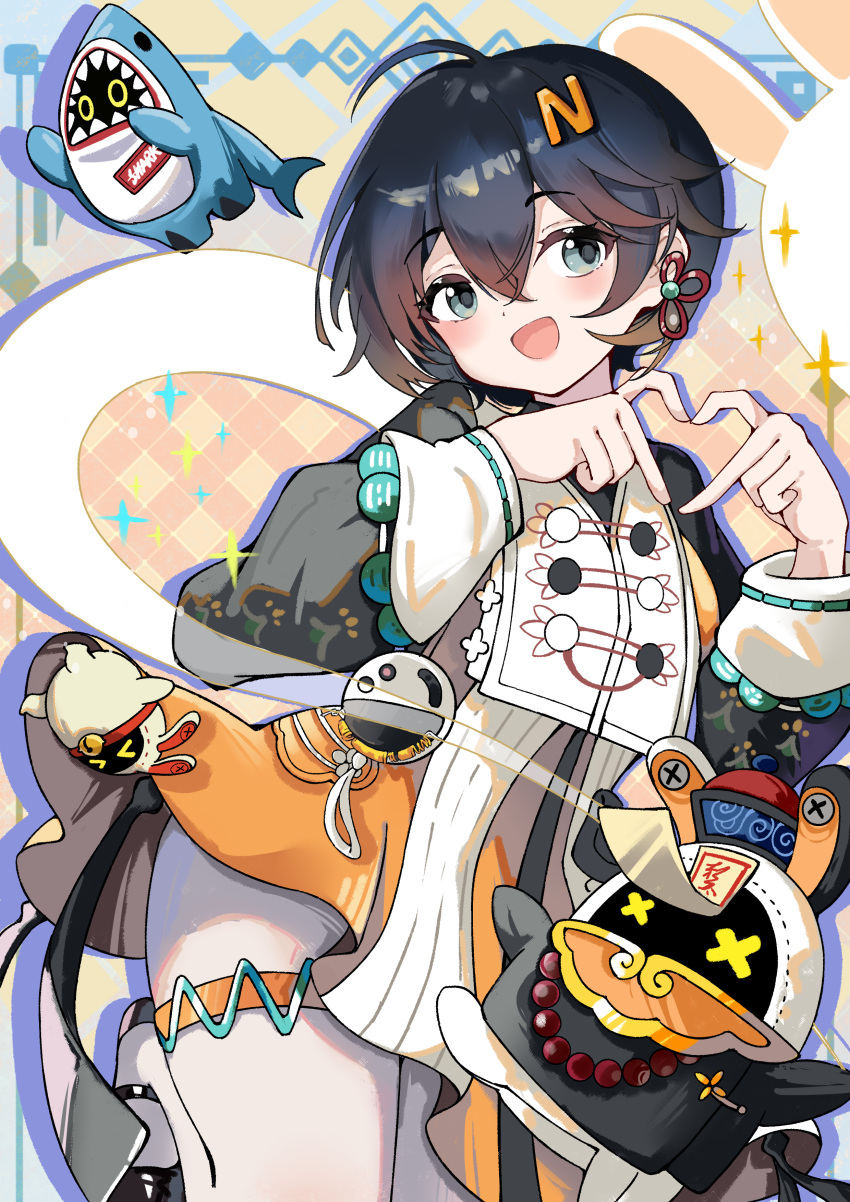 :d, absurdres, ahoge, bangboo_(zenless_zone_zero), beizi_(clothing), belle_(delicate_sunlight)_(zenless_zone_zero), belle_(zenless_zone_zero), chinese_clothes