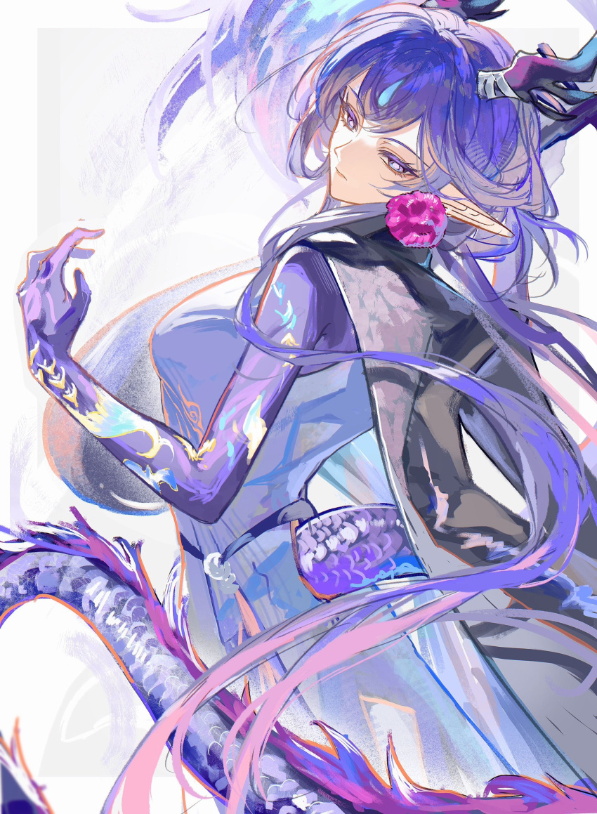 1girl, absurdres, arknights, chinese_commentary, colored_skin, commentary_request, dragon_girl, dragon_horns