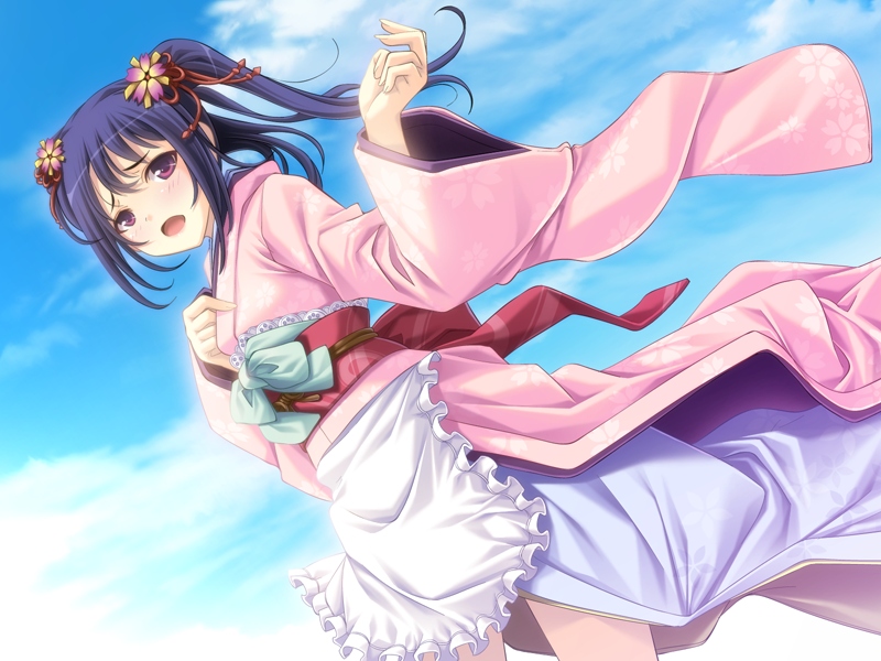:o, apron, artist_request, blue_hair, blush, character_request, dasoku_sentarou, futami_ayame