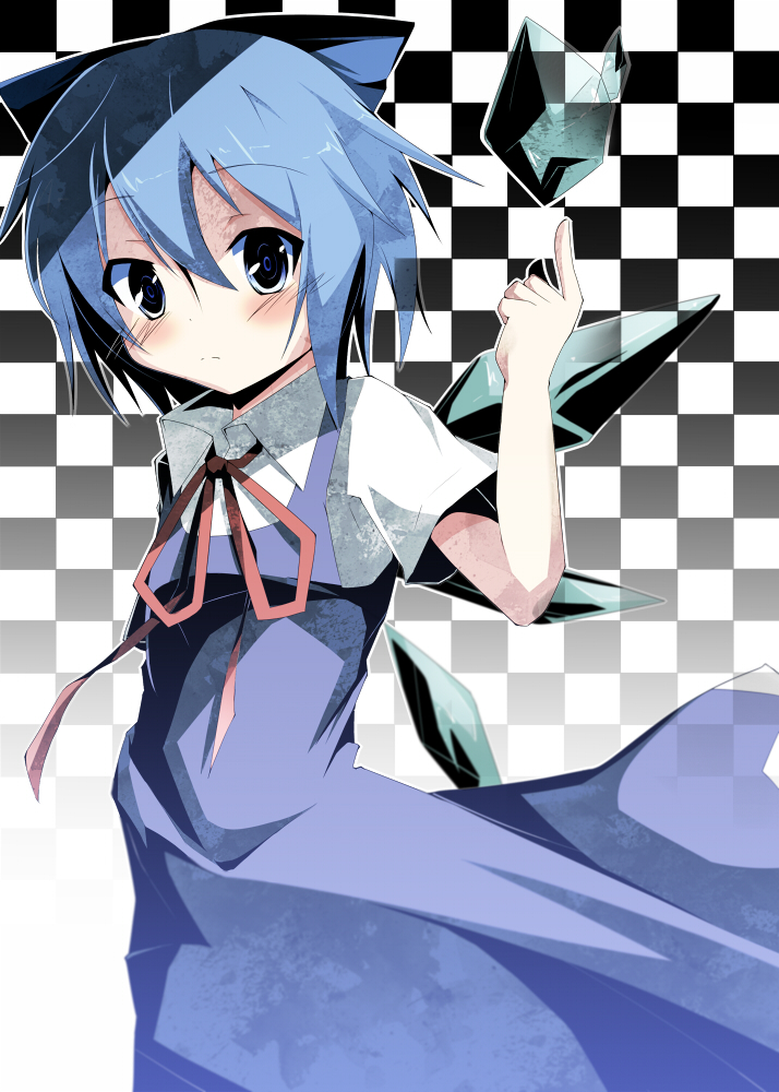 blue_hair, checkered, cirno, hakobako, ice, paruku2606, touhou