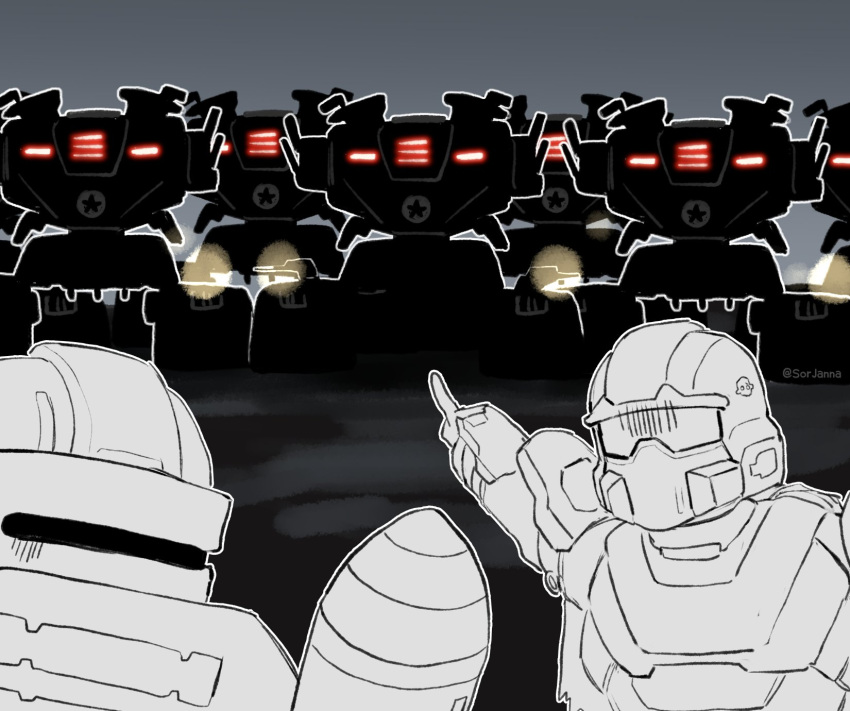 2boys, artist_name, automaton_(helldivers), bomb, bulletproof_vest, cape, cyborg_(helldivers), explosive