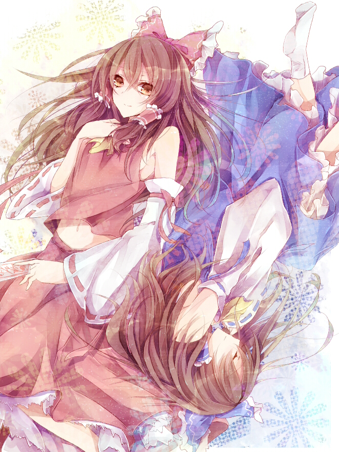 alternate_color, armpits, ascot, bad_id, bow, brown_eyes, brown_hair, closed_eyes