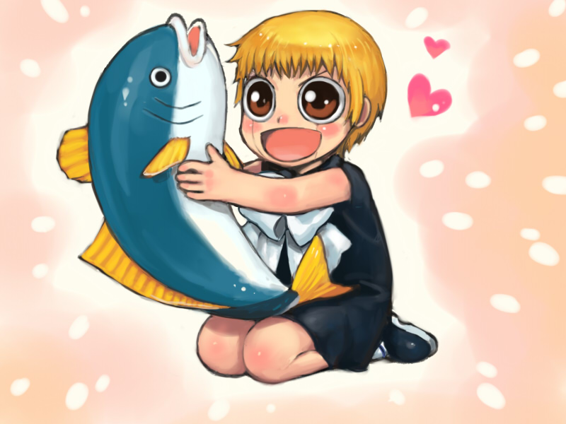 1boy, animal, black_cloak, black_shoes, blonde_hair, bow, breasts, brown_eyes