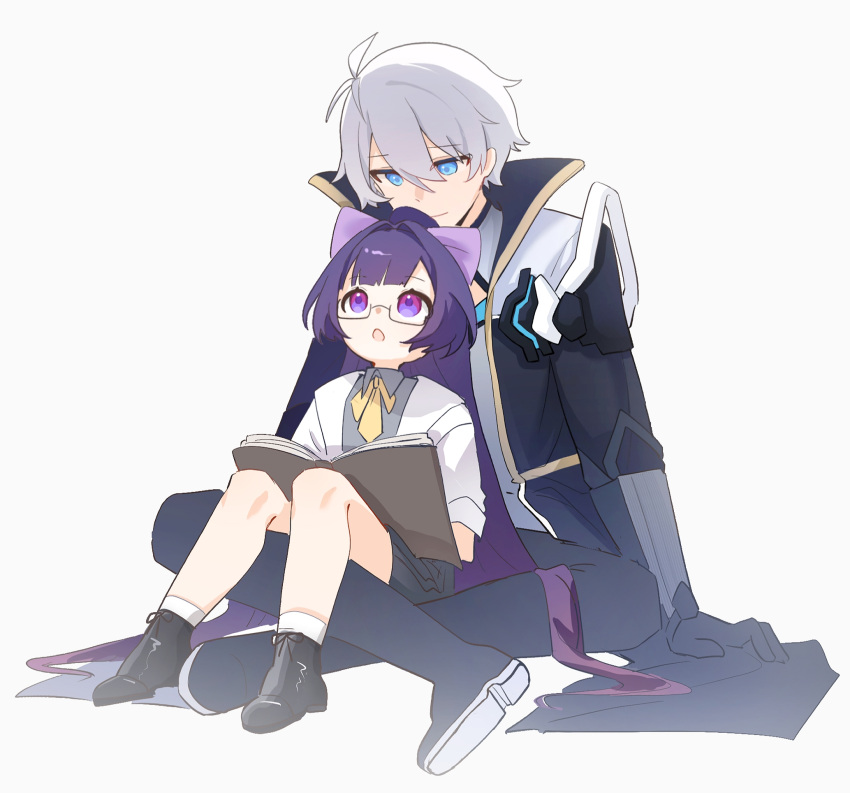 1boy, 1girl, age_difference, aged_down, alternate_costume, alternate_universe, blue_eyes, blunt_bangs