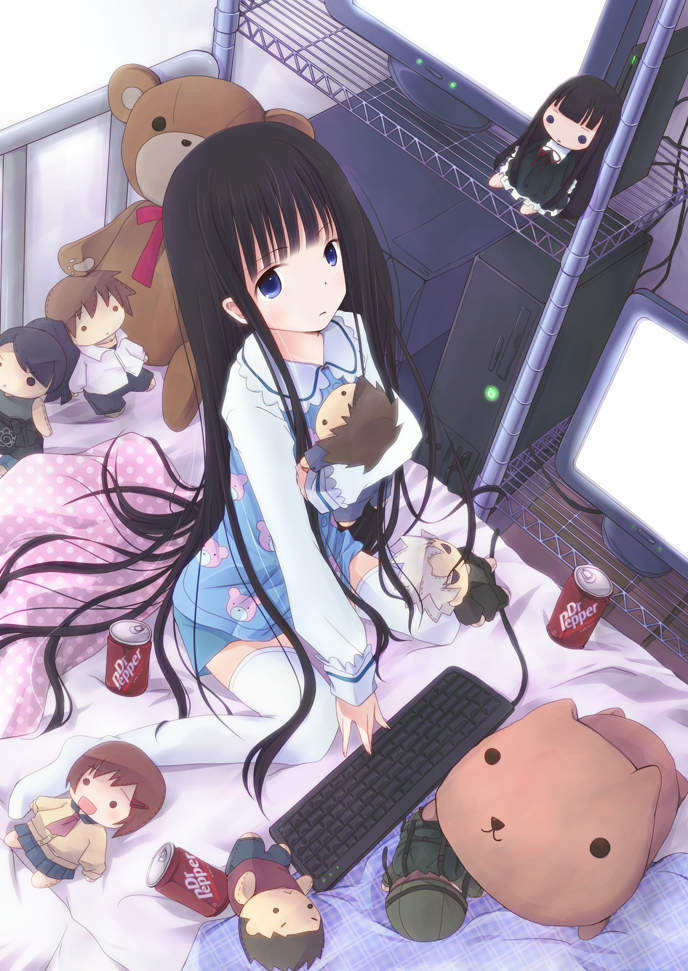 artist_request, black_hair, blue_eyes, dr_pepper, feet, fujishima_narumi, kami-sama_no_memo-chou, kamisama_no_memochou
