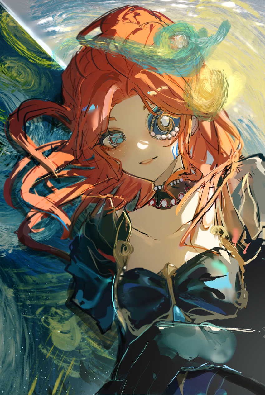 1girl, anlingennny, black_choker, black_gloves, blue_dress, blue_eyes, brynhildr_vilulf, brynhildr_vilulf_(the_anachronic_vilulf)