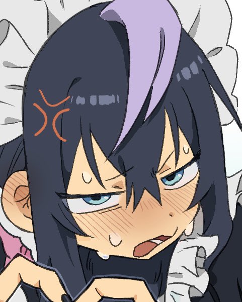 1boy, aki_(korisumochi), anger_vein, black_feathers, black_hair, blue_eyes, blush, commentary_request