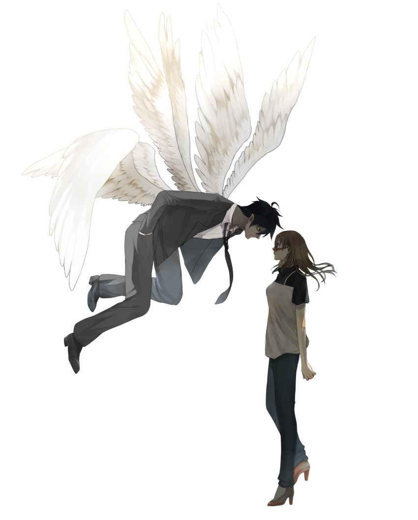 akutabe, black_hair, face-to-face, face_to_face, formal, glasses, high_heels, highres