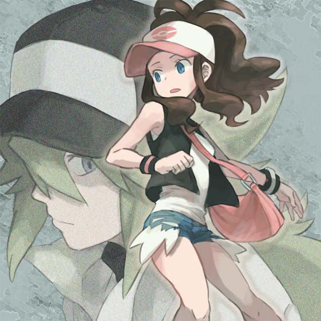 baseball_cap, blue_eyes, brown_hair, green_hair, hat, long_hair, n_(pokemon), pokemon
