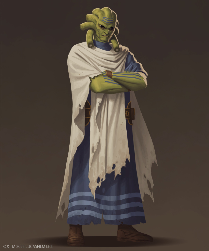 1boy, 5health, absurdres, alien, blue_robe, boots, brown_background, brown_boots