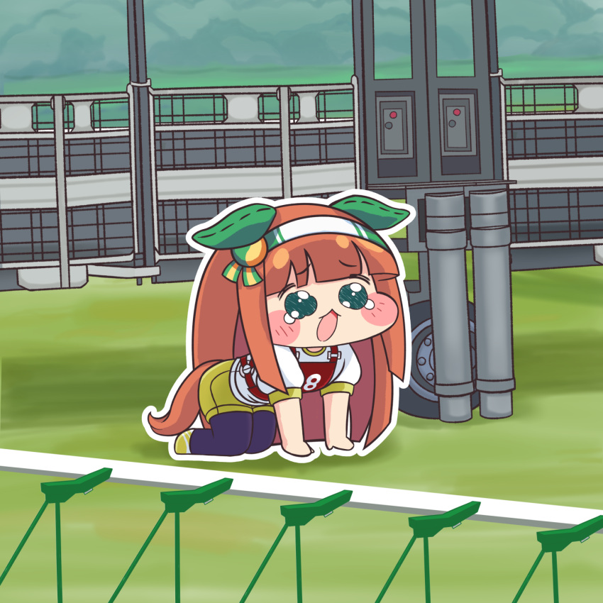 1girl, all_fours, animal_ears, blunt_bangs, blush_stickers, chibi, commentary_request, crying