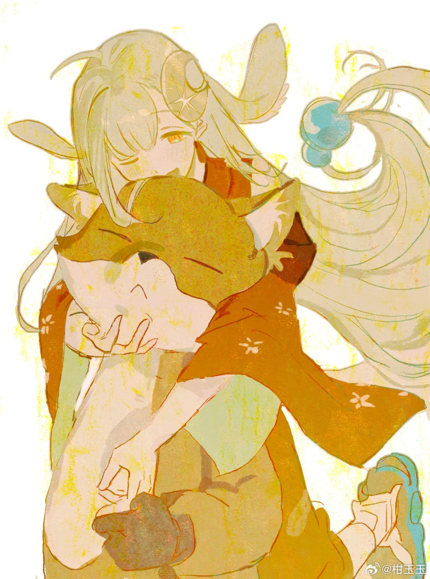 2girls, animal_costume, animal_ears, black_shoes, blonde_hair, chinese_commentary, cho_kaguya-hime!, commentary_request