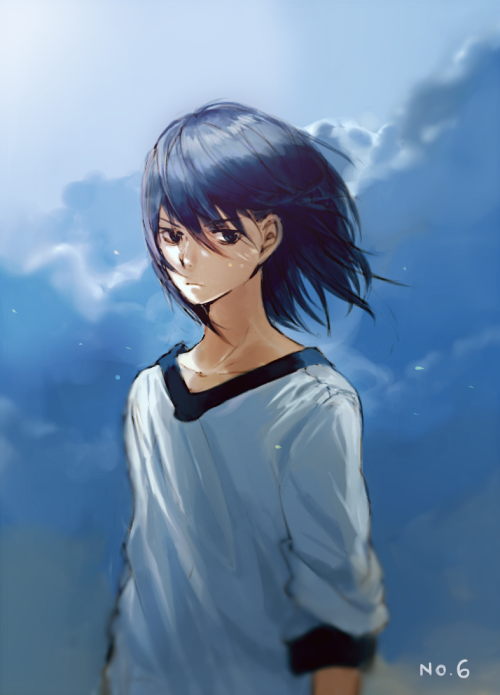 blue_eyes, blue_hair, cloud, male, nezumi_(no.6), no.6, short_hair, sky