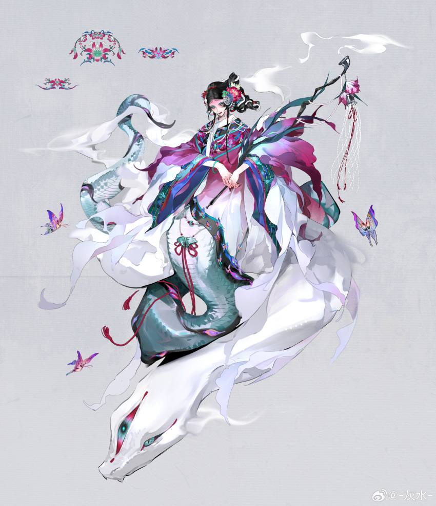 1girl, absurdres, animal, aqua_eyes, aqua_gem, bell, black_hair, blue_eyeshadow