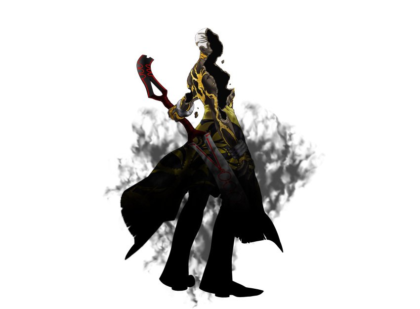 1boy, bracer, broken, cracked_skin, dark-skinned_male, dark_skin, emiya_alter, fate/grand_order