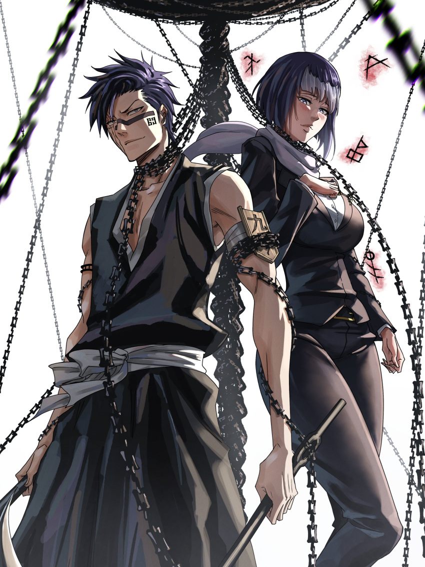 1boy, 1girl, absurdres, armband, armpit_peek, armpits, bare_shoulders, belt