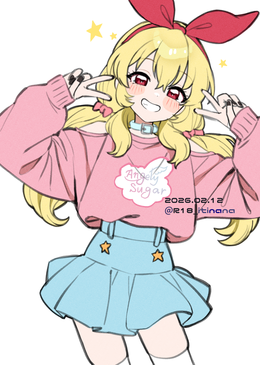 1girl, aikatsu!, aikatsu!_(series), alternate_hairstyle, artist_name, belt_collar, black_nails, blonde_hair