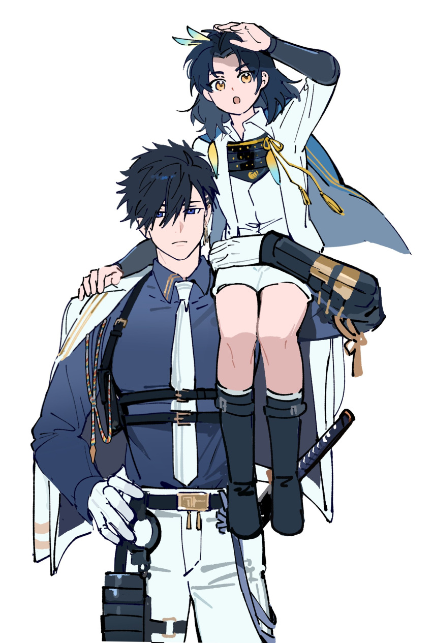2boys, absurdres, arm_armor, armor, bbrah_v, belt, black_belt, black_boots