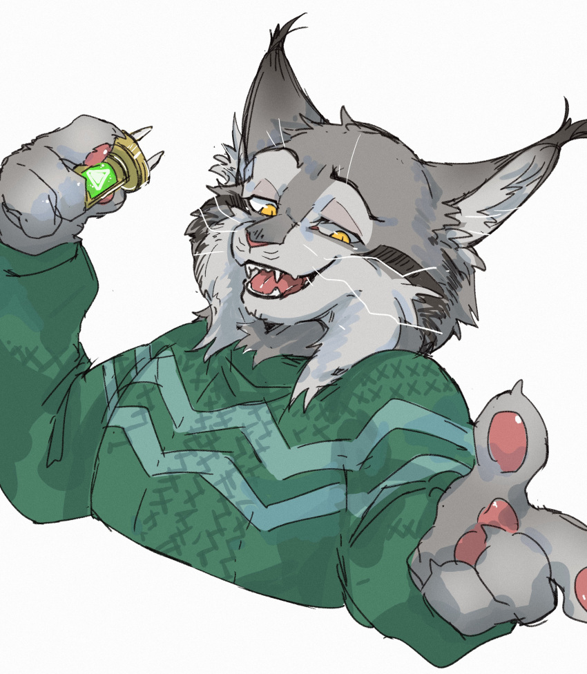 1boy, absurdres, animal_ears, ao_gravity, cat_boy, cat_ears, claws, fangs