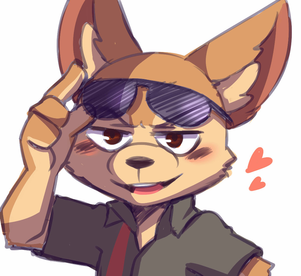 1boy, animal_ears, black_shirt, blush, english_commentary, finnick_(zootopia), fox_boy, fox_ears