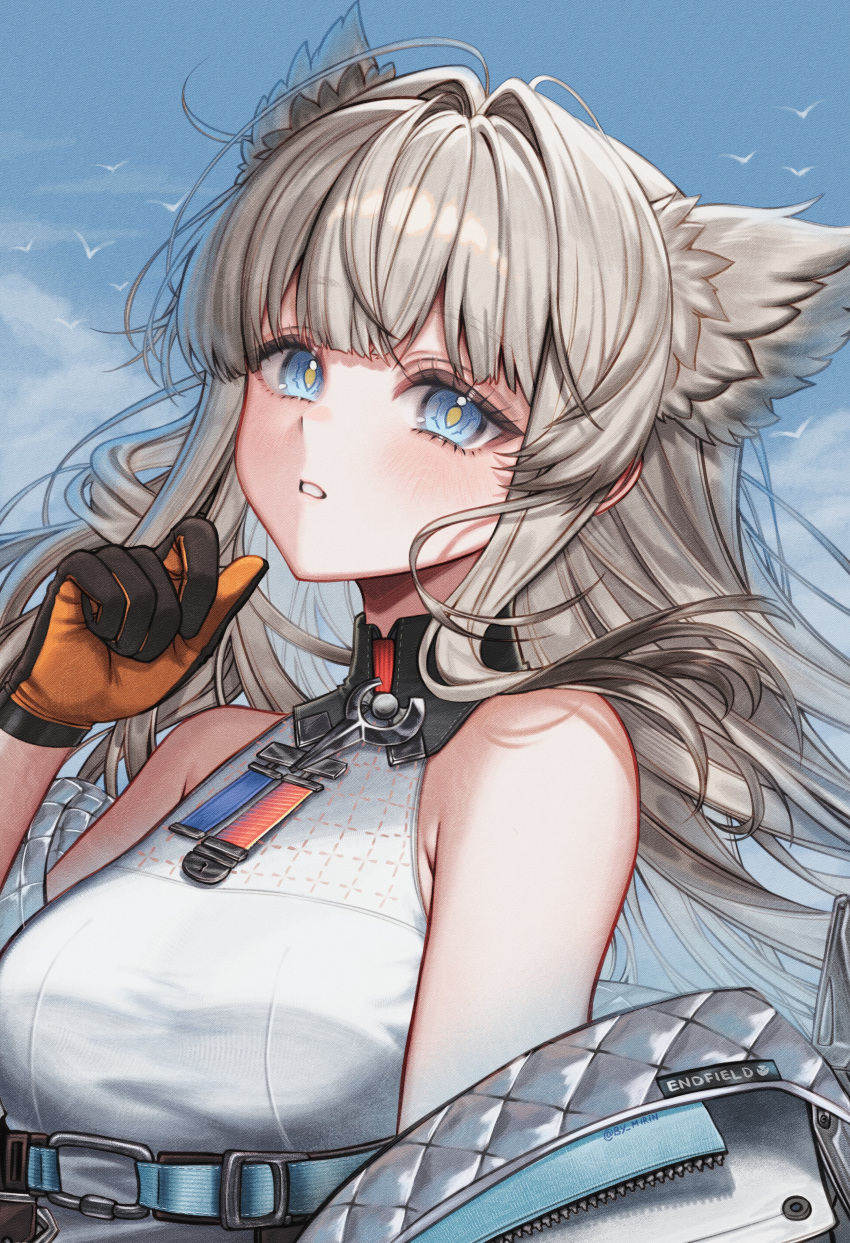 1girl, absurdres, animal_ears, arknights, arknights:_endfield, bare_shoulders, belt, black_gloves