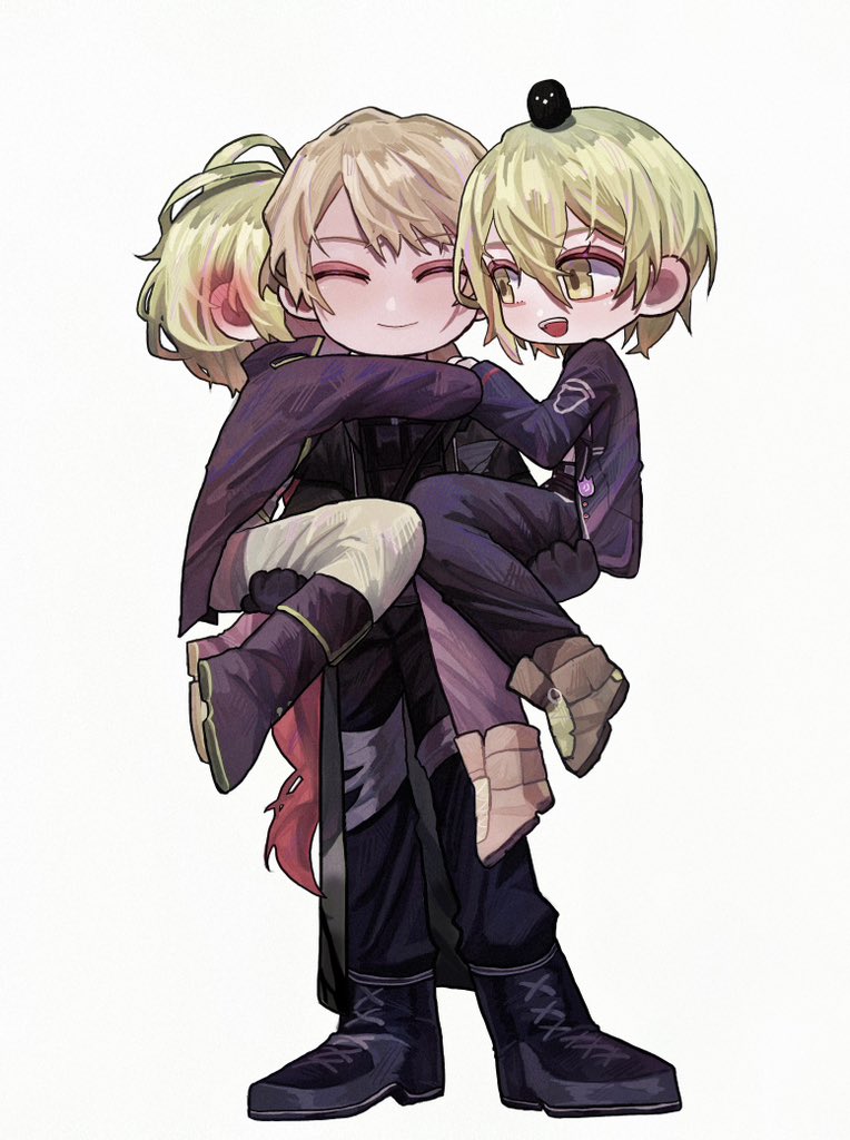 1boy, 2girls, a_certain_sinclair_(project_moon), aged_up, animal_on_head, arm_around_neck, bandaged_leg, bandages